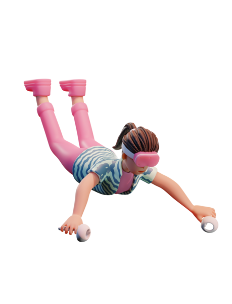 VR kulaklıklı karakter kadın, Metaverse 3d Görüntü