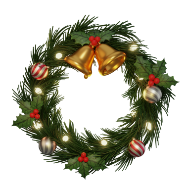 Dekore edilmiş Noel Çelengi 3D Görüntü Beyaz Arkaplanda İzole Edildi 