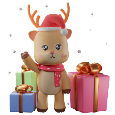 Hediye kutularıyla Noel geyiği. 3B Görüntü Beyaz Arkaplanda İzole Edildi