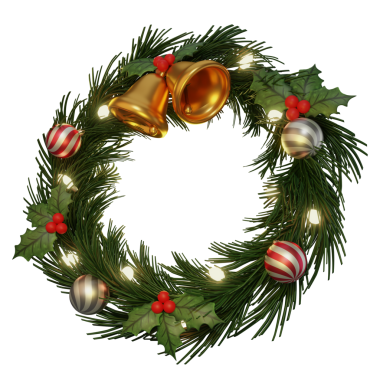 Dekore edilmiş Noel Çelengi 3D Görüntü Beyaz Arkaplanda İzole Edildi 