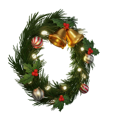 Dekore edilmiş Noel Çelengi 3D Görüntü Beyaz Arkaplanda İzole Edildi 