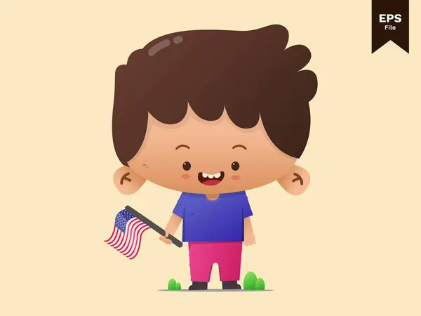 Amerikan bayrağı taşıyan sevimli karakter, renkli vektör çizimi