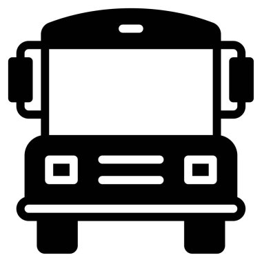Okul Otobüs Simgesi, Beyaz Arkaplan Üzerine Basit Vektör İllüstrasyonu 