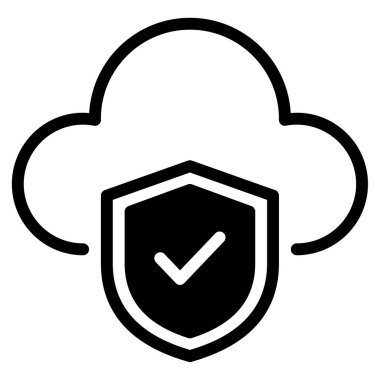 Bulut Güvenliği Simgesi, Beyaz Arkaplanda Basit Vektör İllüstrasyonu 