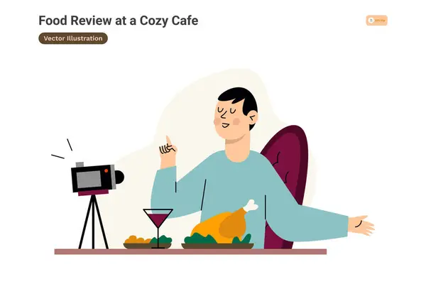 Sıcak bir kafede yemek incelemesi, beyaz arka planda izole edilmiş renkli bir kavram.