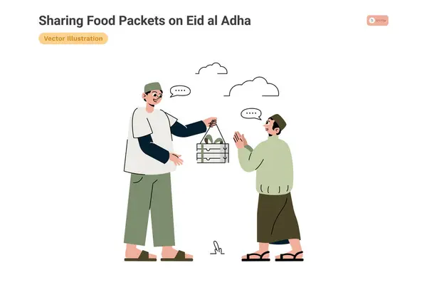 Kurban Bayramı 'nda Gıda Paketleri Paylaşımı, Beyaz Arkaplanda Renkli Kavram