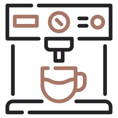 Kahve Makinesi Simgesi, Beyaz Arkaplan Üzerine Basit Vektör İllüstrasyonu 