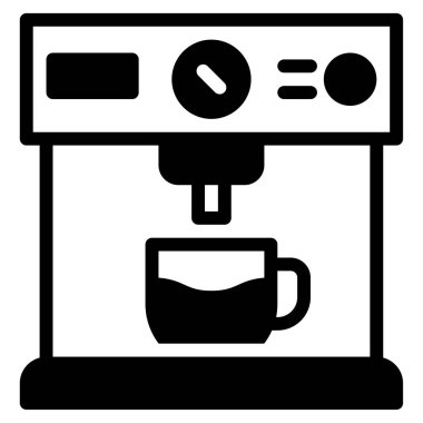 Kahve Makinesi Simgesi, Beyaz Arkaplan Üzerine Basit Vektör İllüstrasyonu 