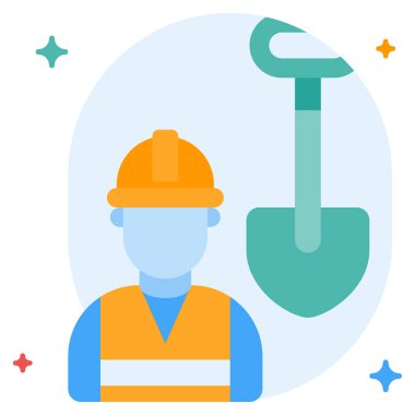 İnşaat İşçisi Simgesi, Beyaz Arkaplanda Basit Vektör İllüstrasyonu 