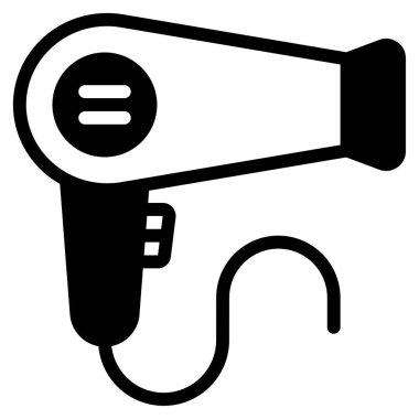 Saç Kurutma Simgesi, Beyaz Arkaplanda Basit Vektör İllüstrasyonu 