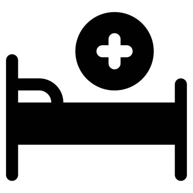 Hastane Yatak Simgesi, Beyaz Arkaplan Üzerine Basit Vektör İllüstrasyonu