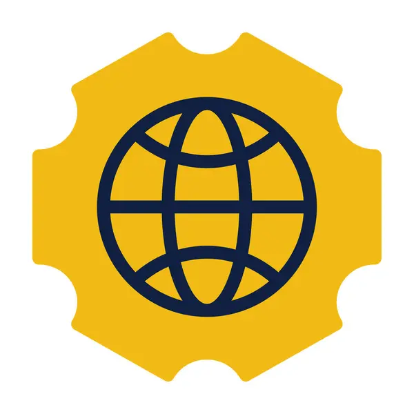 Küre ve Dişliler Simgesi, Beyaz Arkaplan Üzerine Basit Vektör İllüstrasyonu