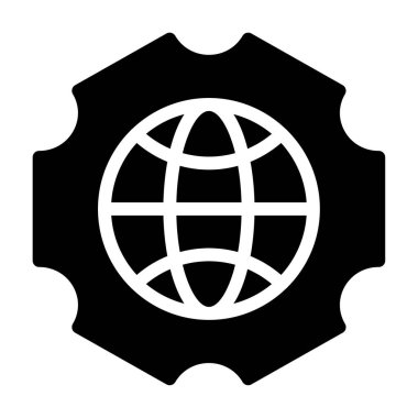 Globe and Gears simgesi, vektör illüstrasyonu basit tasarım