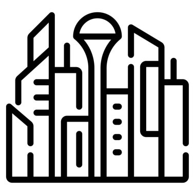 Siberpunk Gökdelen simgesi, vektör illüstrasyonu basit tasarım