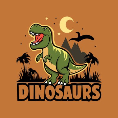 Dinozor tişörtü tasarım şablonu. Tişört yazdırma için dinozor vektör tasarımı