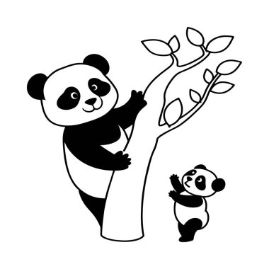 Şirin panda boyama sayfaları. Boyama kitabı için panda hayvan taslağı. Panda hattı sanatı