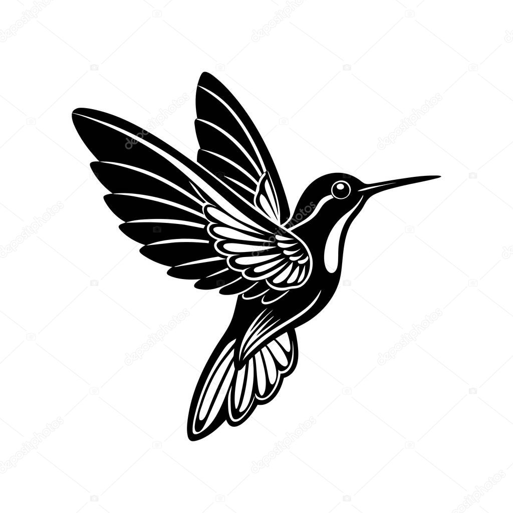 Flying hummingbirds silhouette isolated on white background