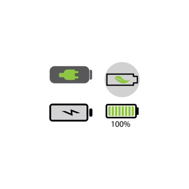 Düz tasarımeko yeşil Pil logosu vektör simgesi illüstrasyon