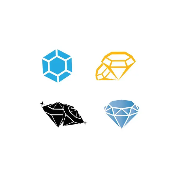 Gyémántkészlet Lapos Stílusban Absztrakt Fekete Gyémánt Gyűjtemény Ikonok Lineáris Körvonaljelzés — Stock Vector