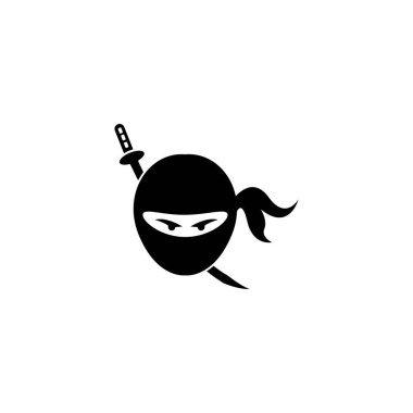 Ninja savaşçı simgesi. Basit siyah ninja kafa logo illüstrasyon tasarım