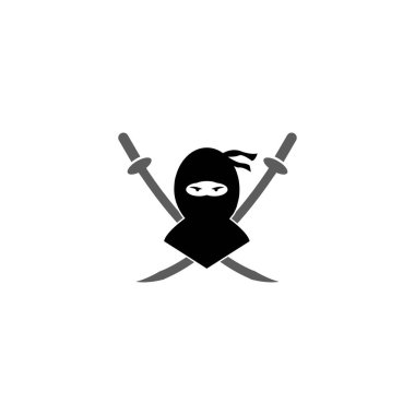 Ninja savaşçı simgesi. Basit siyah ninja kafa logo illüstrasyon tasarım