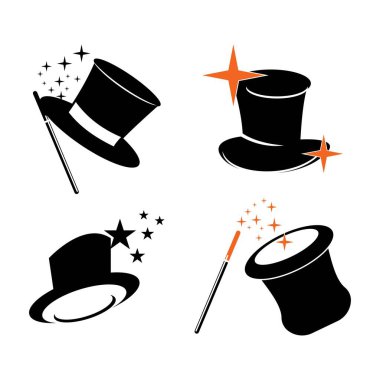 Sihirli şapka ve değnek simgesi, logo illüstrasyon tasarımı