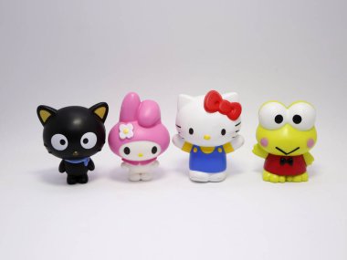 Merhaba Kitty ve arkadaşları. Chococat. Keroppi. Melodim. Ünlü karakterler. Sevimli kedi yavrusu. Japonya 'dan bir karakter. Yapımcı: Japon şirketi Sanrio. İzole edilmiş.