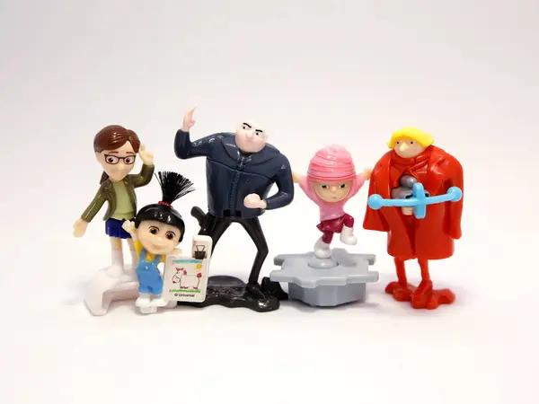 stock image Gru with his daughters Agnes, Edith and Margo and with his brother Dru. Minions. Gru. Villain Gru. Family of Gru. Characters from the famous Despicable Me 3 movie. Kinder Egg Toys.