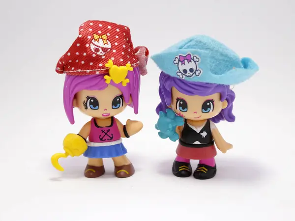 stock image Female pirates. Pinypon. Pin y pon. Pirates girls. Toys for children. Dolls for children. Game with hats, skulls and pirate hook.