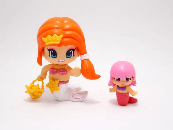 stock image Pinypon. Pin y pon. Mermaids. Princess mermaid and litlle mermaids. Mythological beings with fish tails. Mythological sea creatures from marine legends. Toys. Dolls for childrens. Little Mermaids.