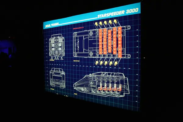 stock image Screen of the Star Tour of the Stars Wars show at Disneyland Paris. Detail of the Star Wars ship.