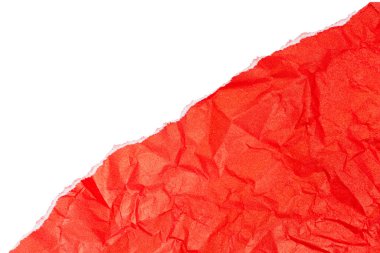 Kırpılmış kırmızı el işi kağıt. Paketler için paket kağıdı. Soyut beyaz arkaplan, duvar kağıdı, kopyalama alanı. 