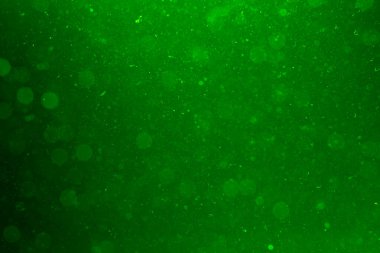 Soyut su arka planında yeşil parıltı Kaotik bir şekilde suda parlayan toz parçacıkları hareket ettiriyor. Suyun altında. Macro dünyası. Kalıplı. Duvar Kağıdı