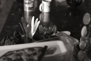 Mutfak için bir sürü temizlik malzemesi.