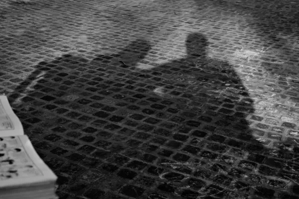 Taştan bir yolda yansıtılan gölgeler