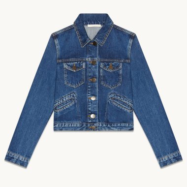 Beyaz arkaplanda Denim ceket ön görünümü