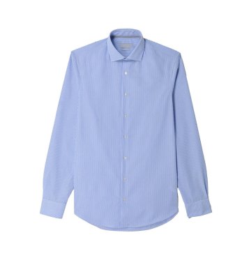 Beyaz arkaplanda mavi uzun kollu gömlek ön görünümü