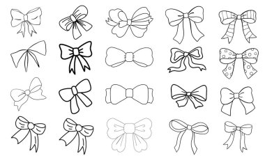 Dood coquette bow illüstrasyon, el çizimi yay, hediye kurdele, kurdele taslak