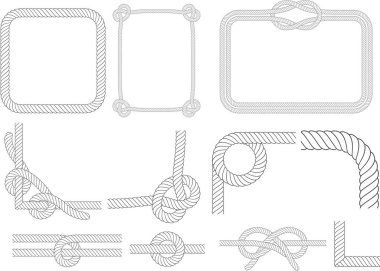Marine Rope Frame. Vintage Nautical Sling Corners, Boat Ropes and Navy Knots Frames Isolated Vector Set clipart