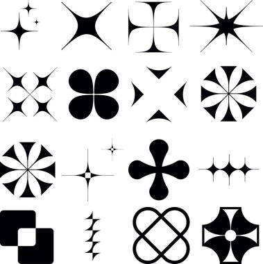 Tasarım için farklı Y2k ögeleri, basit şekiller, semboller ve çerçeve y2k biçimi, estetik elementler