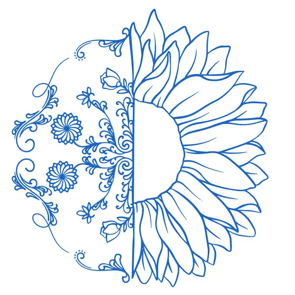 Çiçek desenli yarım ay çiçeği, yaz resimli.