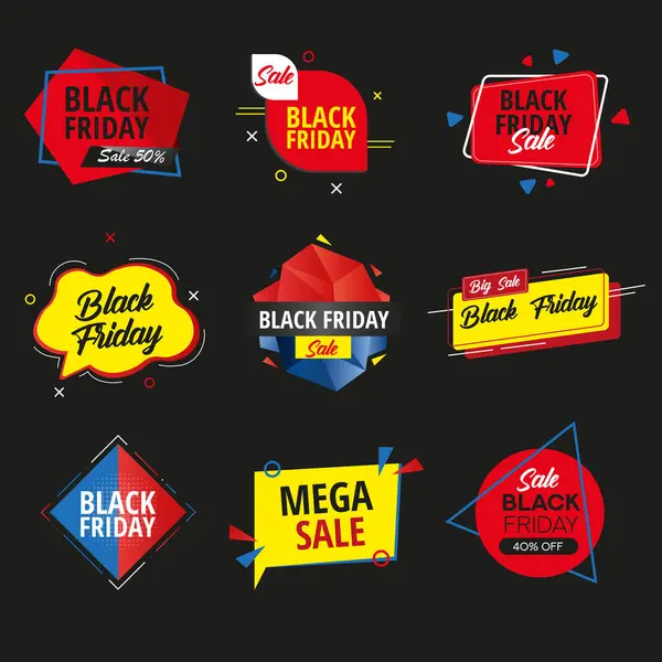 Kara Cuma Etiketleri Set, Bayrak, İndirim Sancakları Tasarımı