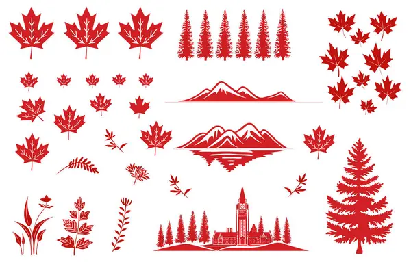 Kanada gün ögeleri, süs illüstrasyon vektörü beyaz arkaplanda izole edildi