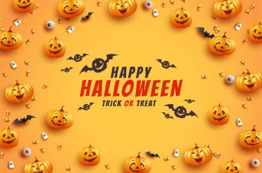 Tatlı cadılar bayramı balkabağı şekerli, canavar gözlü ve yarasalı. Mutlu cadılar bayramı.