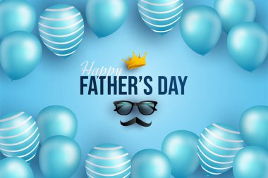 Mavi arka planda balonlarla Babalar Günün kutlu olsun..