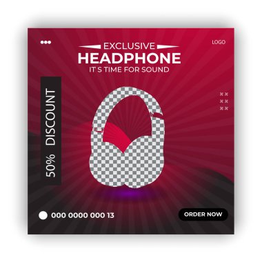 Kulaklık sosyal medya iletisi ve gerçekçi Müzik renkli pankart tasarımı şablonu