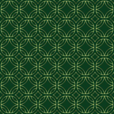 vector, seamless, geometric, orient stile gold lines pattern on dark green background. Vector illustration clipart