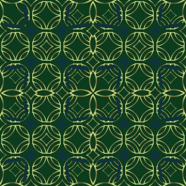 vector, seamless, geometric, orient stile gold lines pattern on dark green, purple background. Vector illustration for luxury design, oriental exotic projects. clipart