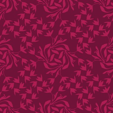 Bu pürüzsüz vektör deseni, kıvrılan dalların zarif geometrik düzenini ve koyu kırmızı tonlarda soyut lale unsurlarını içerir. Sofistike eklemek için mükemmel