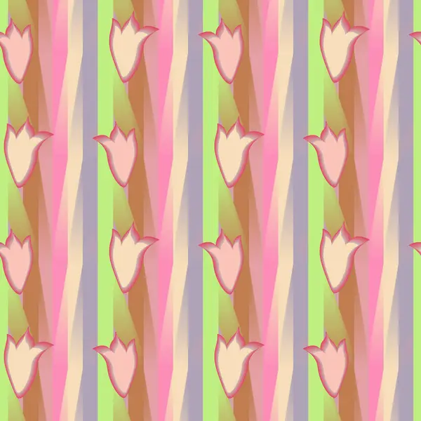 stock vector Vector pattern for adding a pop of color and a modern touch to girls space or product. This pattern lively tulip elements combined with bold rainbow stripes create a unique, eyecatching design thats